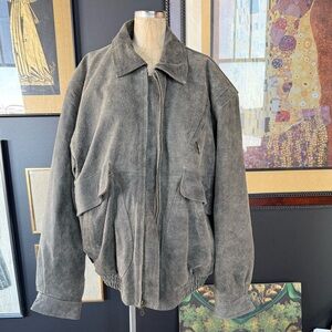 Context Brown/Gray Leather Military Bomber Jacket Men’s Size XL TALL